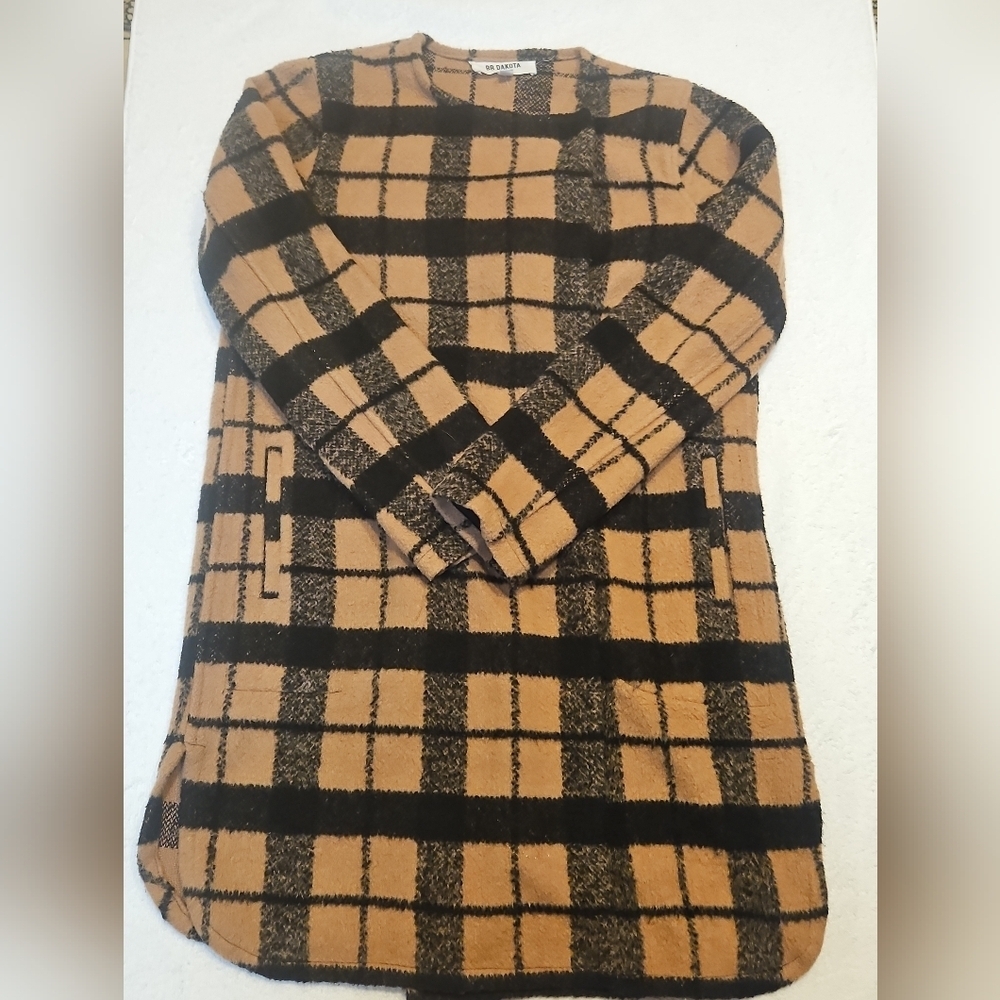 BB Dakota Neutral Plaid Sweater Dress XS Fall Winter Layering - Picture 2 of 10